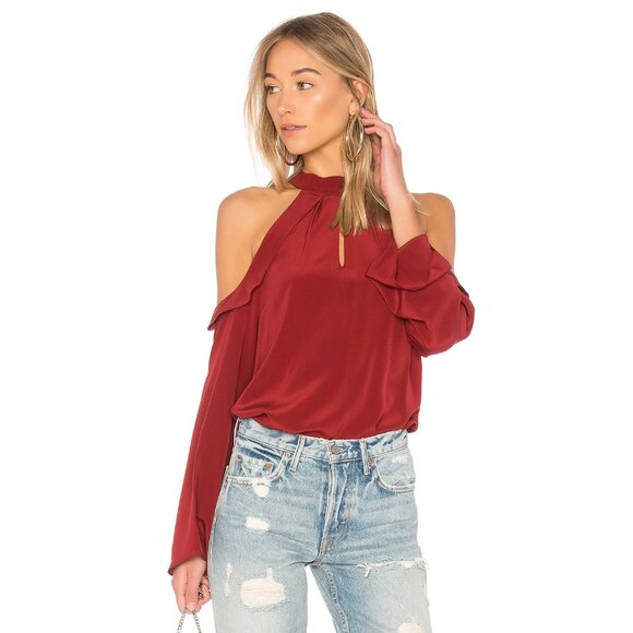 Ramy Brook Martie Cold Shoulder Silk Top Brick Red Size Medium - Picture 1 of 7